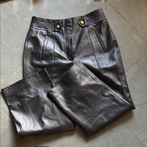 Veronica Beard Black Leather Straight Leg Pants